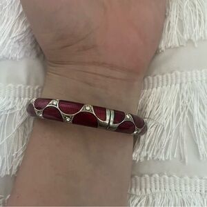 Bracelet clamper enamel rhinestones maroon, blue or purple on gold tone